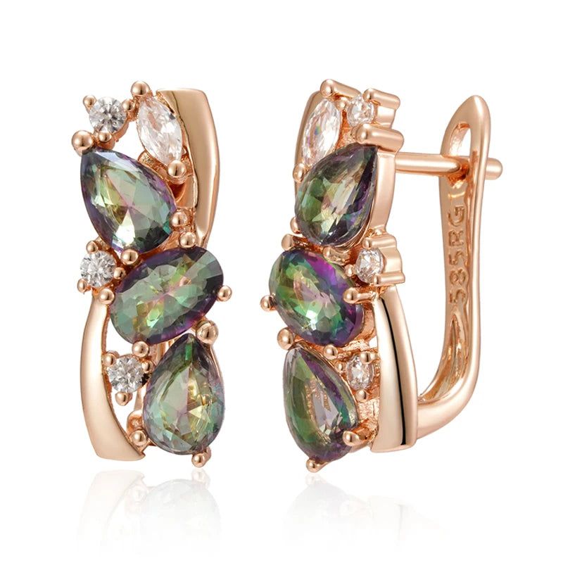 Exquisite 585 Rose Gold Drop Earrings with Colorful Natural Zircon - Elegant Jewelry Accessory