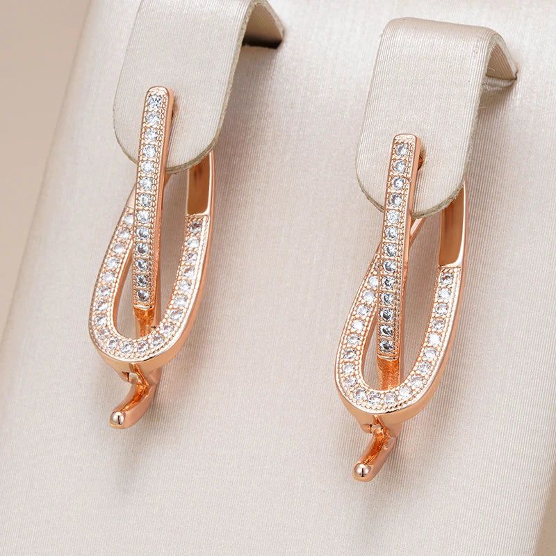 Exquisite 585 Rose Gold Drop Earrings with Natural Zircon - Luxury Jewelry for Elegant Occasions