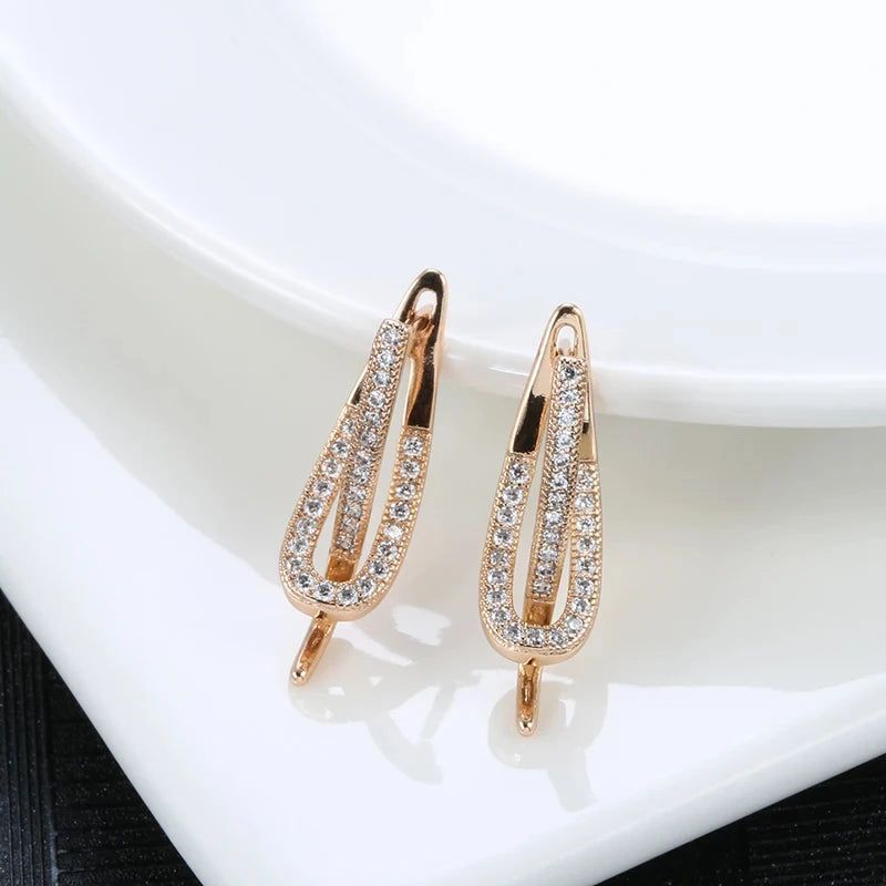 Exquisite 585 Rose Gold Drop Earrings with Natural Zircon - Luxury Jewelry for Elegant Occasions