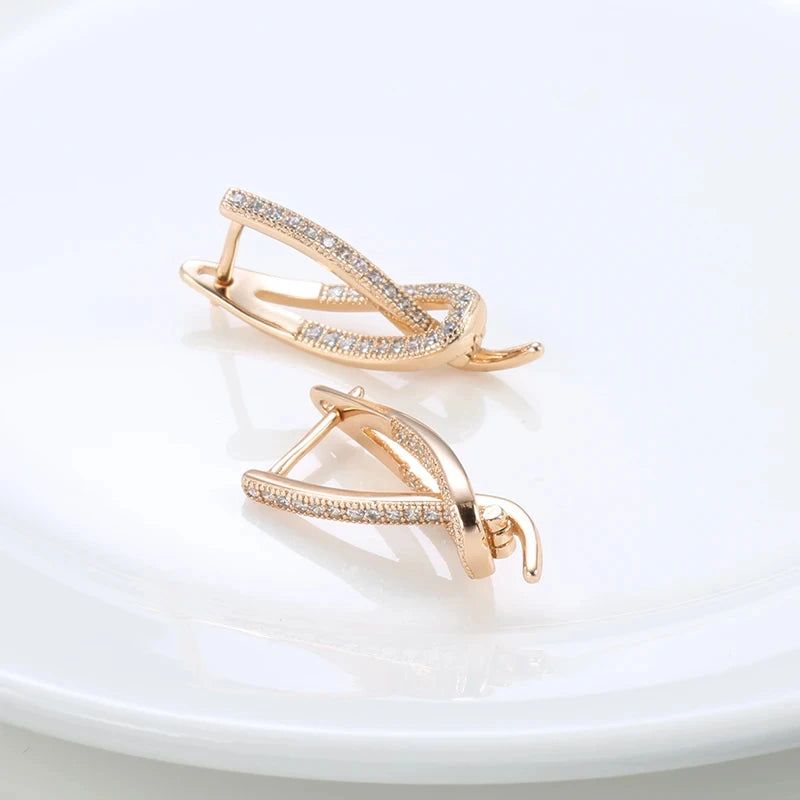 Exquisite 585 Rose Gold Drop Earrings with Natural Zircon - Luxury Jewelry for Elegant Occasions