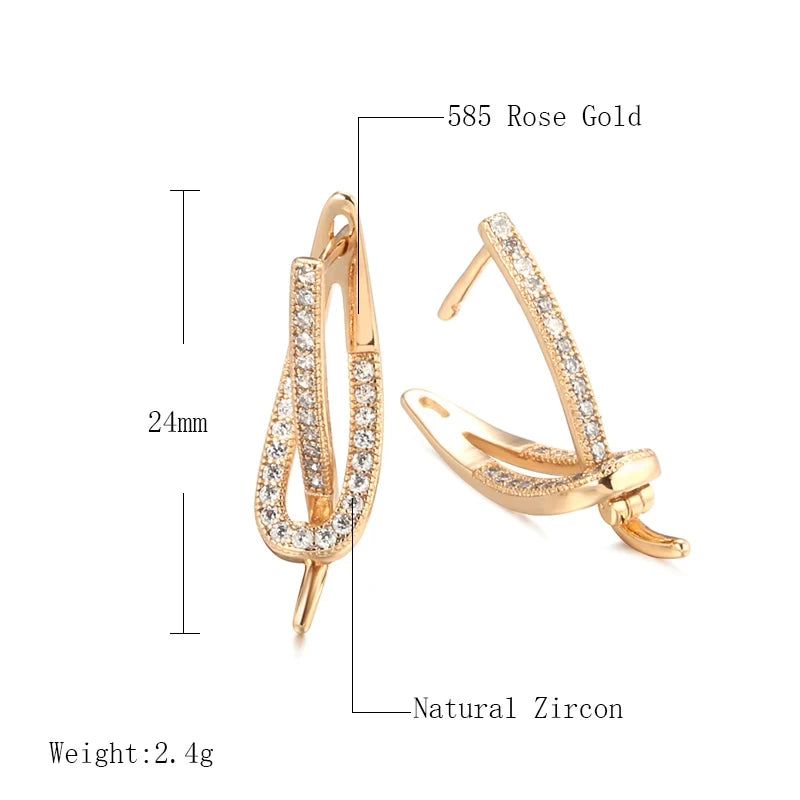 Exquisite 585 Rose Gold Drop Earrings with Natural Zircon - Luxury Jewelry for Elegant Occasions