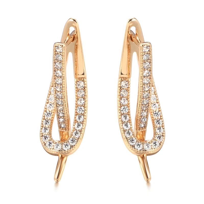 Exquisite 585 Rose Gold Drop Earrings with Natural Zircon - Luxury Jewelry for Elegant Occasions