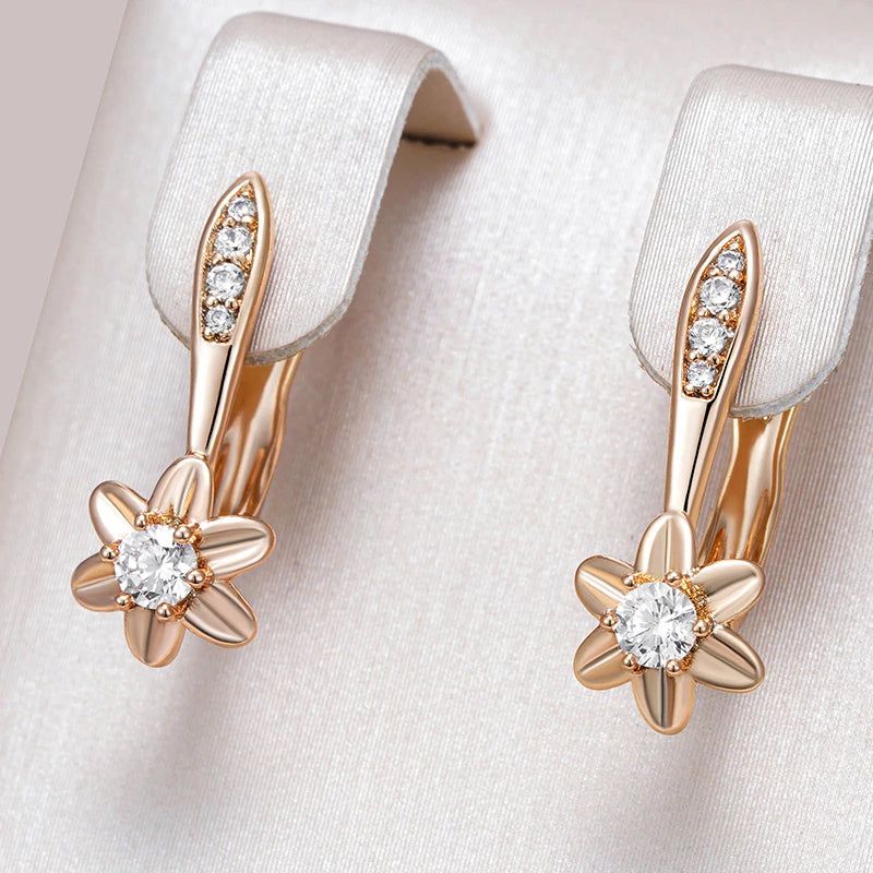 Exquisite 585 Rose Gold Drop Earrings with Sparkling Natural Zircon