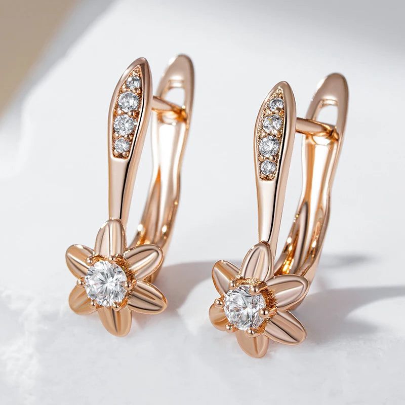 Exquisite 585 Rose Gold Drop Earrings with Sparkling Natural Zircon