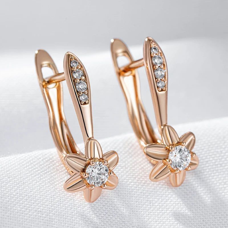 Exquisite 585 Rose Gold Drop Earrings with Sparkling Natural Zircon