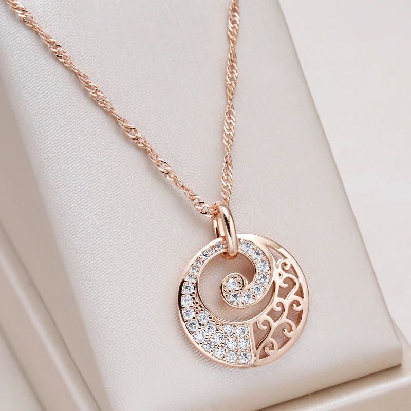 Exquisite 585 Rose Gold Floral Pendant Necklace with Natural Zircon Crystals - Elegant Bridal Jewelry