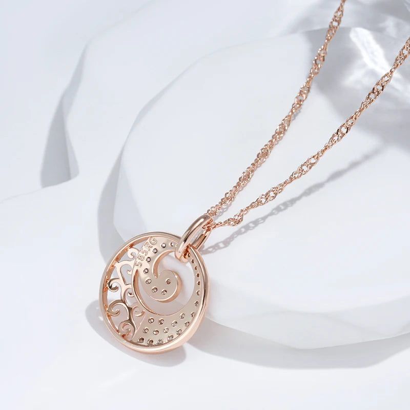 Exquisite 585 Rose Gold Floral Pendant Necklace with Natural Zircon Crystals - Elegant Bridal Jewelry