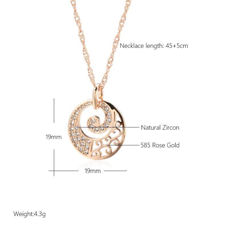 Exquisite 585 Rose Gold Floral Pendant Necklace with Natural Zircon Crystals - Elegant Bridal Jewelry