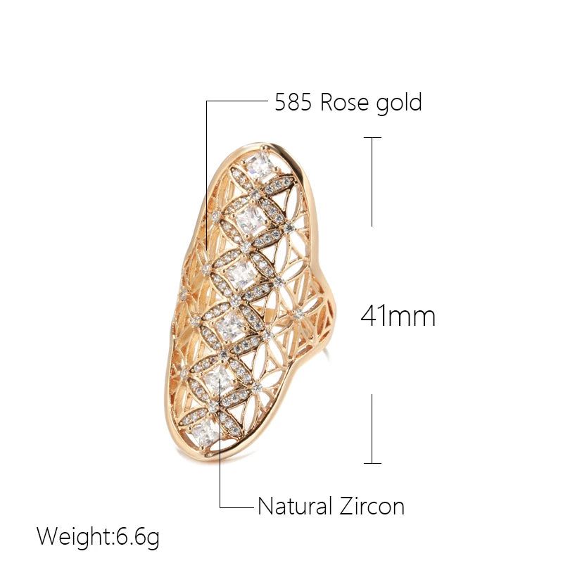 Exquisite 585 Rose Gold Geometric Cocktail Ring with Natural Zircon