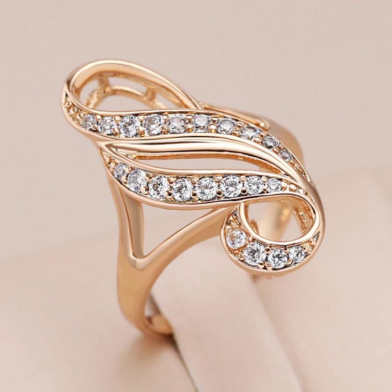 Exquisite 585 Rose Gold Geometric Cocktail Ring with Natural Zircon Floral Accents