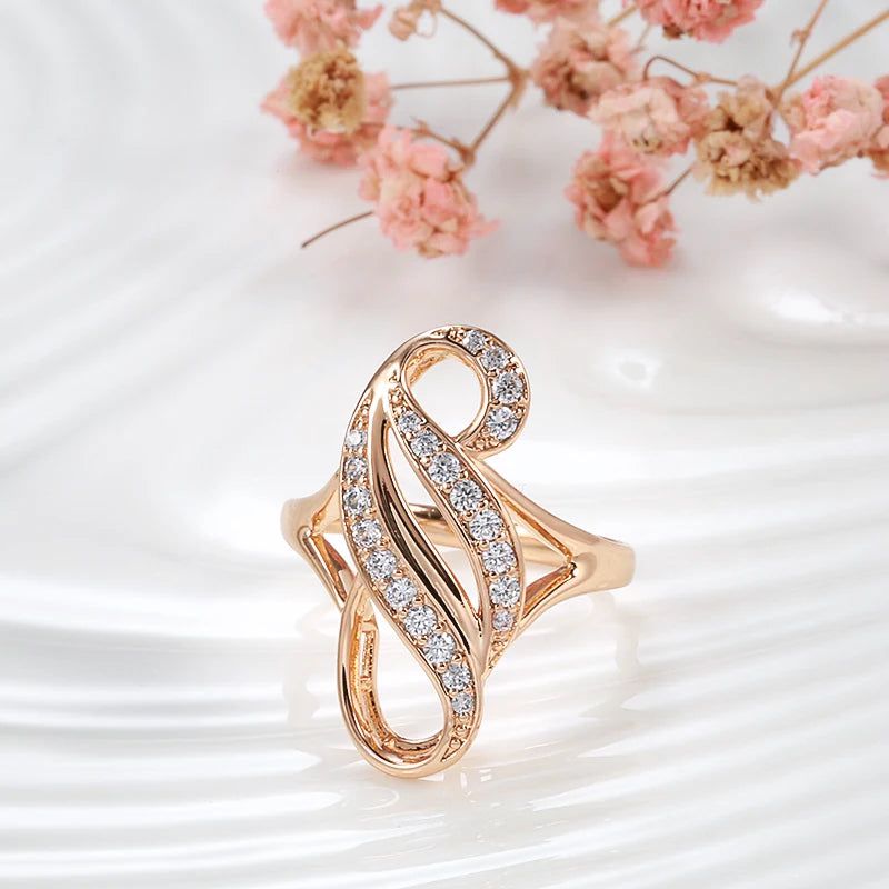 Exquisite 585 Rose Gold Geometric Cocktail Ring with Natural Zircon Floral Accents