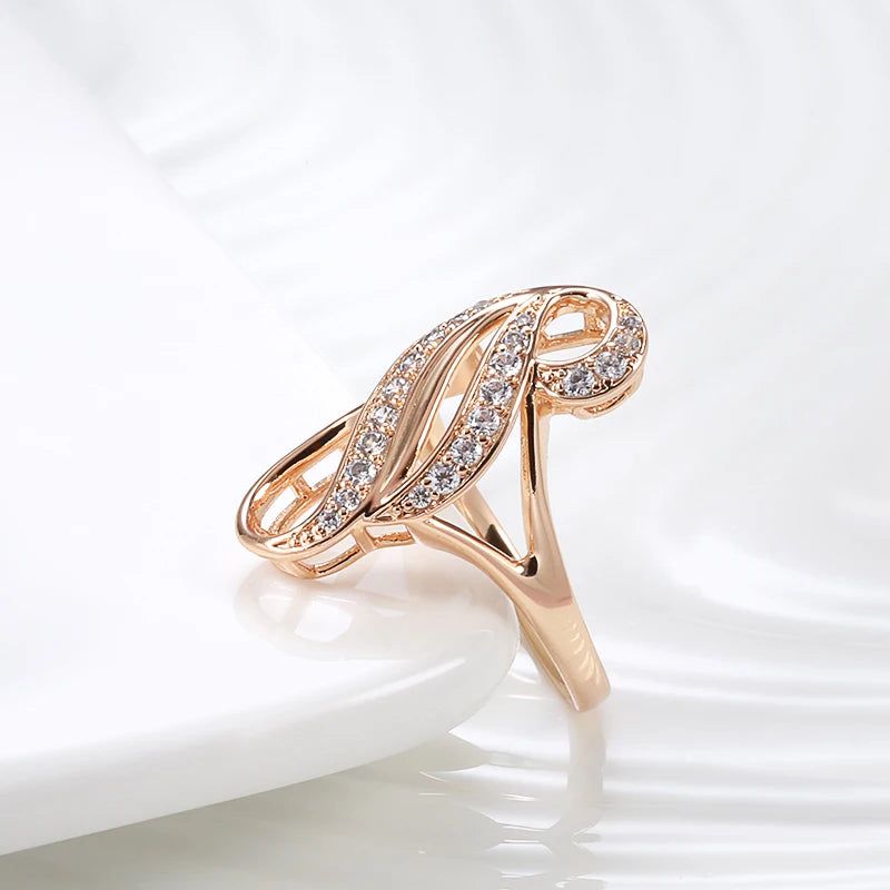 Exquisite 585 Rose Gold Geometric Cocktail Ring with Natural Zircon Floral Accents