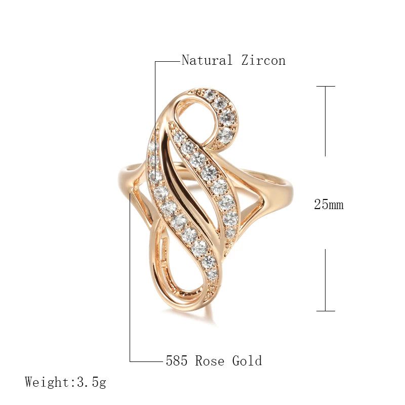 Exquisite 585 Rose Gold Geometric Cocktail Ring with Natural Zircon Floral Accents