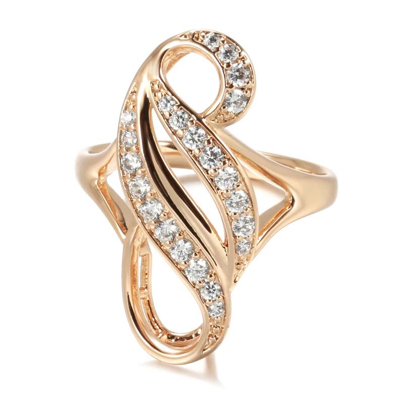 Exquisite 585 Rose Gold Geometric Cocktail Ring with Natural Zircon Floral Accents