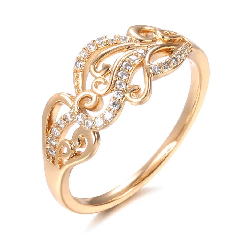 Exquisite 585 Rose Gold Hollow Floral Natural Zircon Cocktail Ring