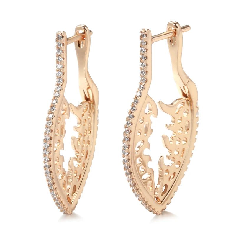 Exquisite 585 Rose Gold Hollow Flower Drop Earrings with Natural Zircon – Vintage Elegance