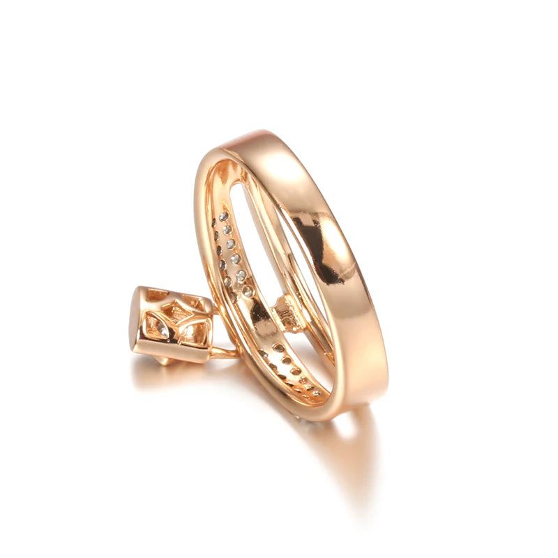 Exquisite 585 Rose Gold Lock Design Ring with Natural Zircon Inlays