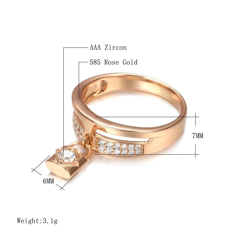 Exquisite 585 Rose Gold Lock Design Ring with Natural Zircon Inlays