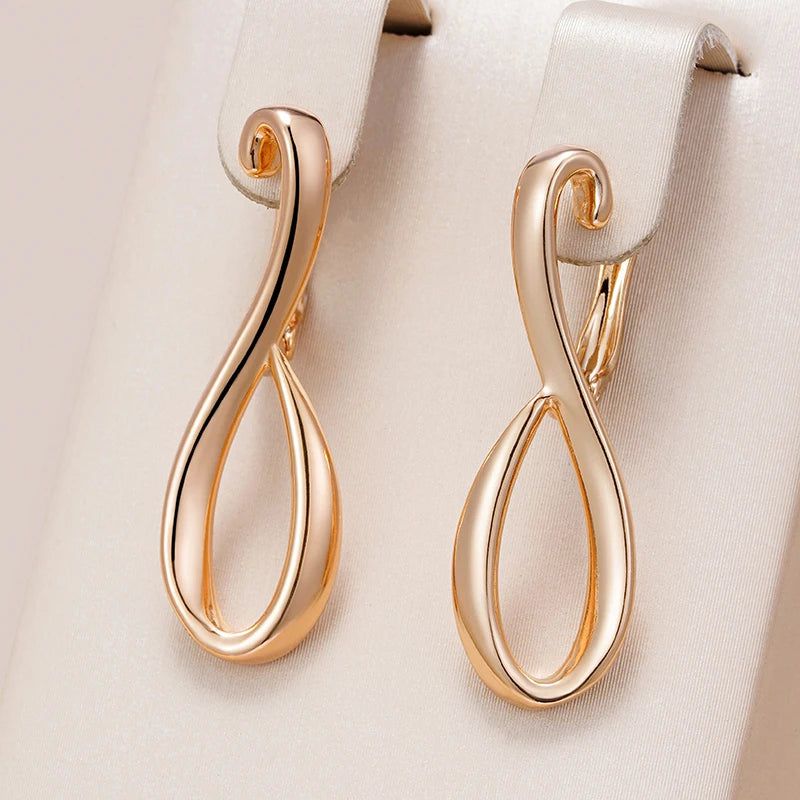 Exquisite 585 Rose Gold Long Drop Earrings - Unique Hollow Metal Design for Elegant Occasions