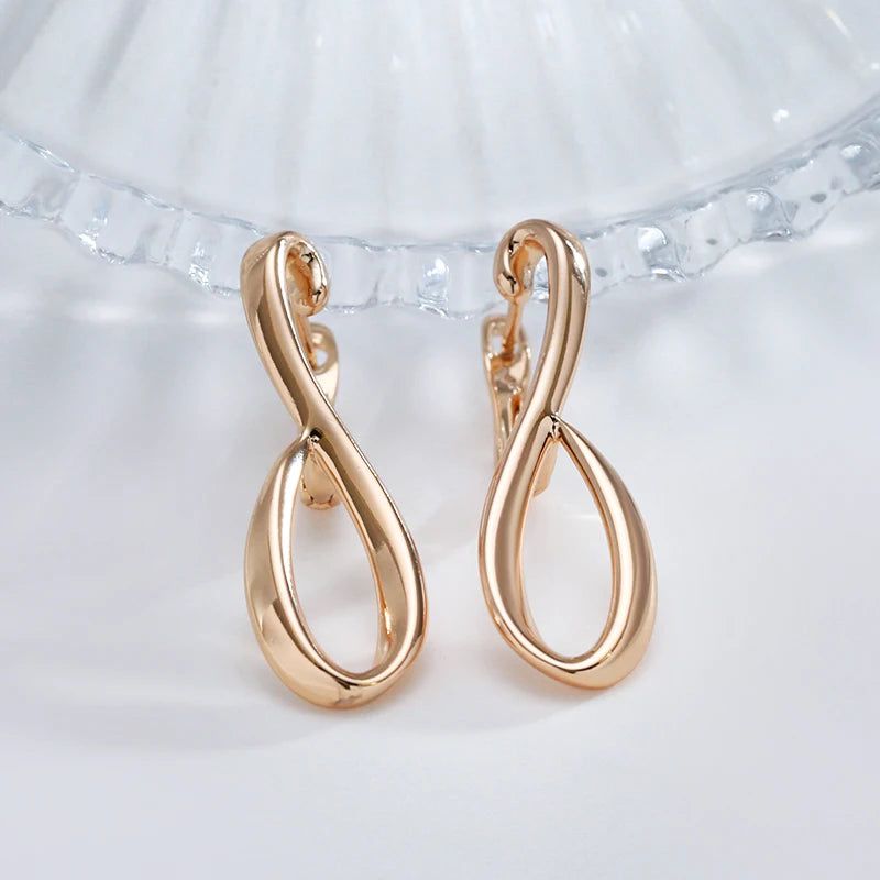 Exquisite 585 Rose Gold Long Drop Earrings - Unique Hollow Metal Design for Elegant Occasions