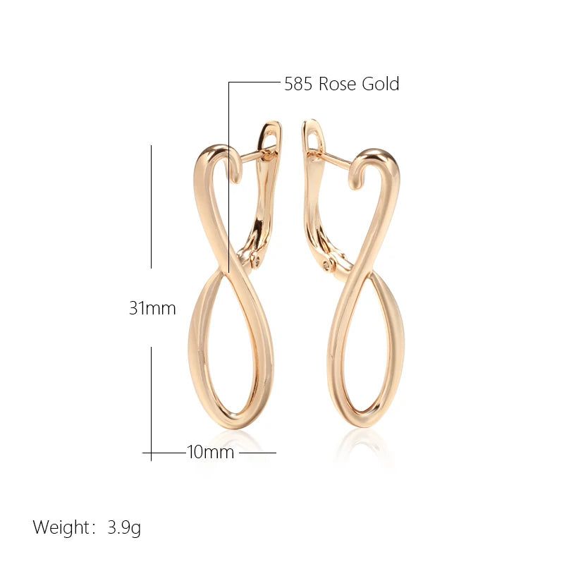 Exquisite 585 Rose Gold Long Drop Earrings - Unique Hollow Metal Design for Elegant Occasions