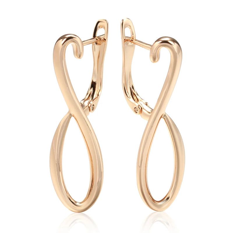 Exquisite 585 Rose Gold Long Drop Earrings - Unique Hollow Metal Design for Elegant Occasions