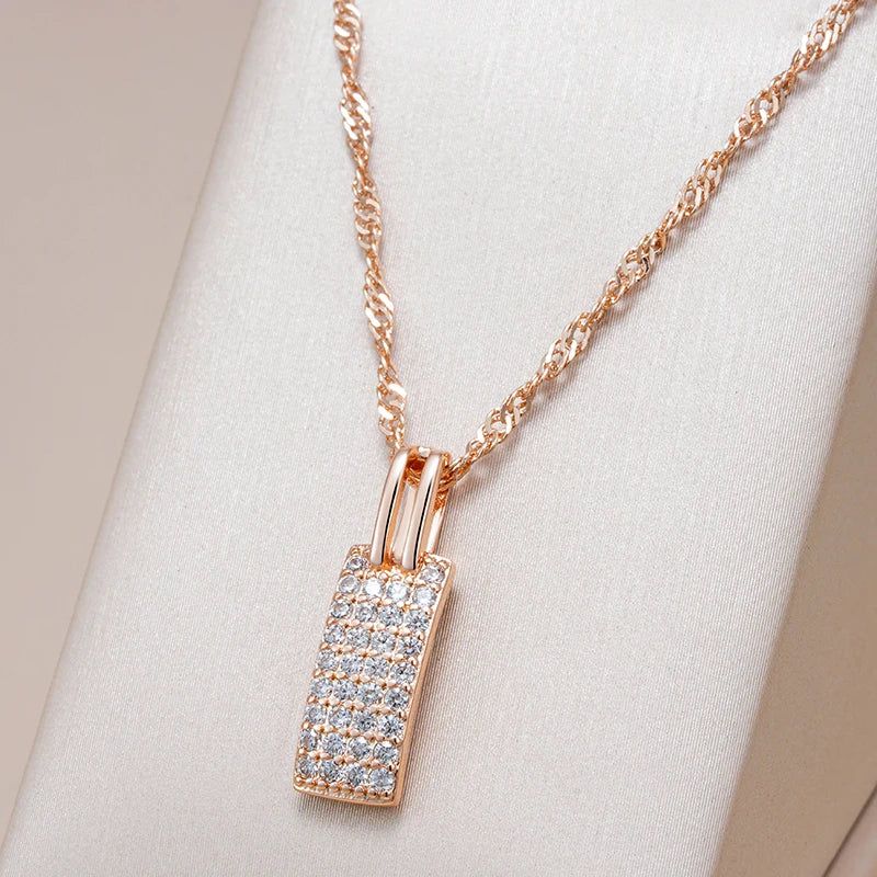 Exquisite 585 Rose Gold Pendant Necklace with Natural Zircon Accents