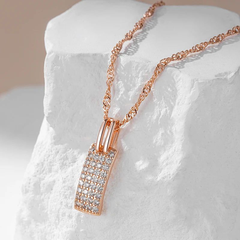 Exquisite 585 Rose Gold Pendant Necklace with Natural Zircon Accents