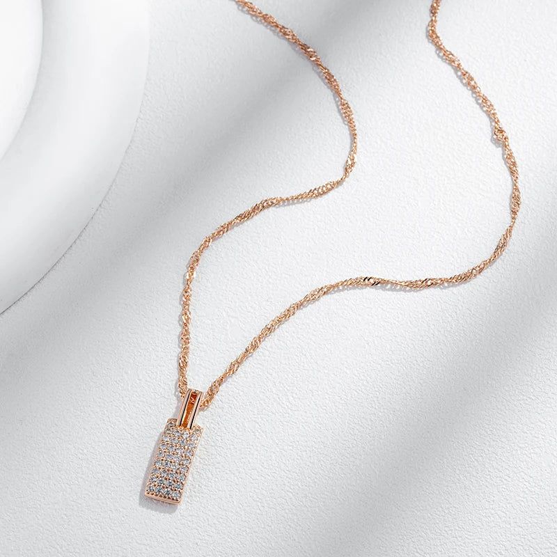 Exquisite 585 Rose Gold Pendant Necklace with Natural Zircon Accents