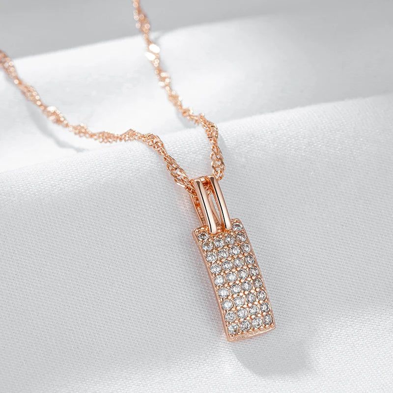 Exquisite 585 Rose Gold Pendant Necklace with Natural Zircon Accents