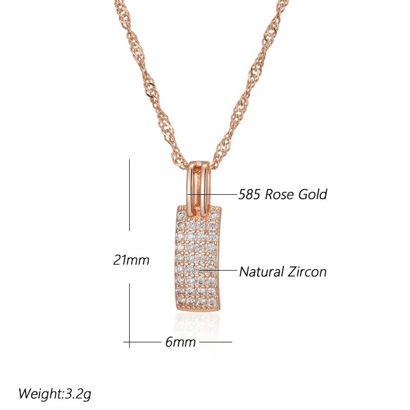 Exquisite 585 Rose Gold Pendant Necklace with Natural Zircon Accents