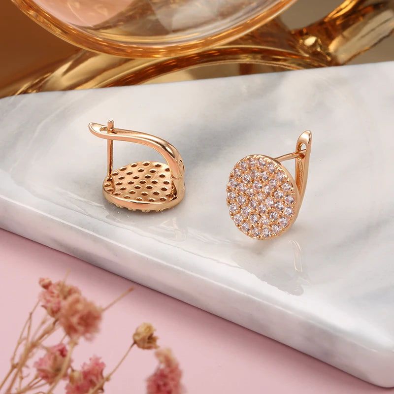 Exquisite 585 Rose Gold Stud Earrings with Sparkling Natural Zircon