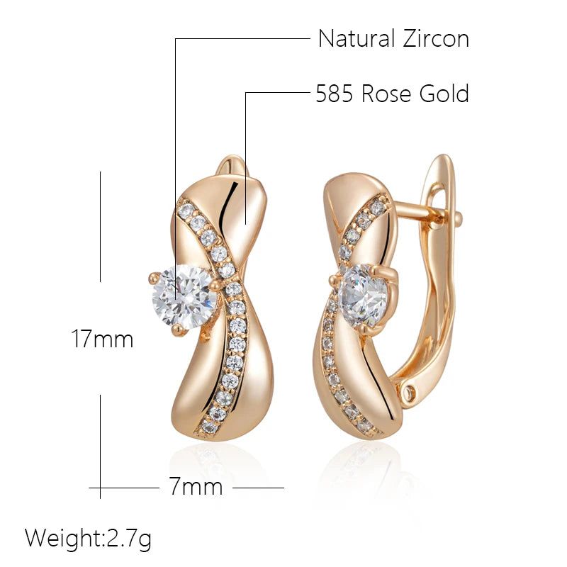 Exquisite 585 Rose Gold Symmetrical Dangle Earrings with White Natural Zircon