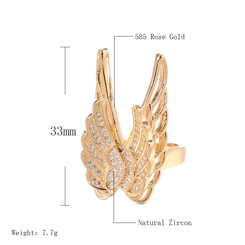 Exquisite 585 Rose Gold Wing Cocktail Ring with Natural Zircon and Micro-wax Inlay for Bridal Elegance