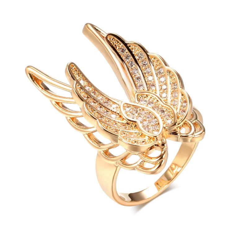 Exquisite 585 Rose Gold Wing Cocktail Ring with Natural Zircon and Micro-wax Inlay for Bridal Elegance