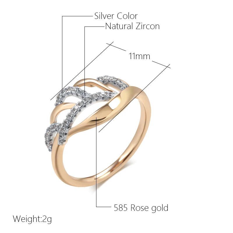 Exquisite 585 Rose Gold and Silver Floral Zircon Cocktail Ring Jewelry