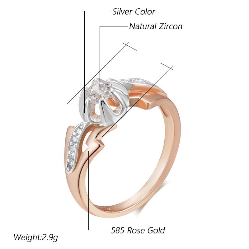 Exquisite 585 Rose Gold and Silver Mixed Natural Zircon Slim Design Cocktail Ring