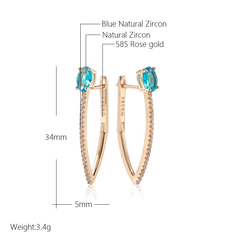 Exquisite Blue Zircon V-Shaped Drop Earrings in 585 Rose Gold - Elegant Holiday Jewelry