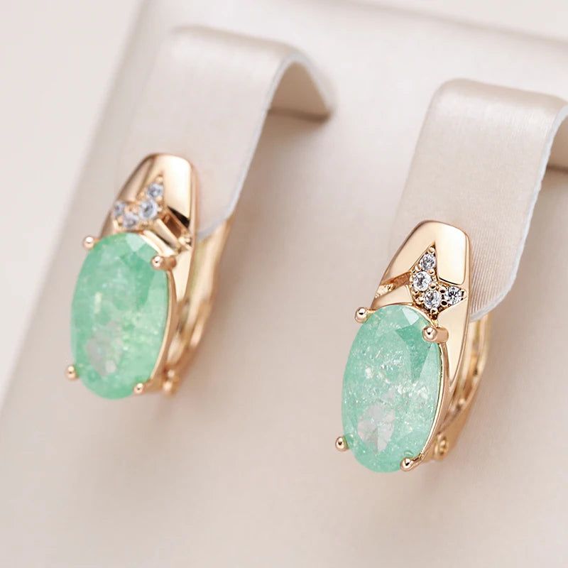 Exquisite Emerald Oval Cut Zircon Drop Earrings in 585 Rose Gold - Luxury Jewelry for Any Occasion