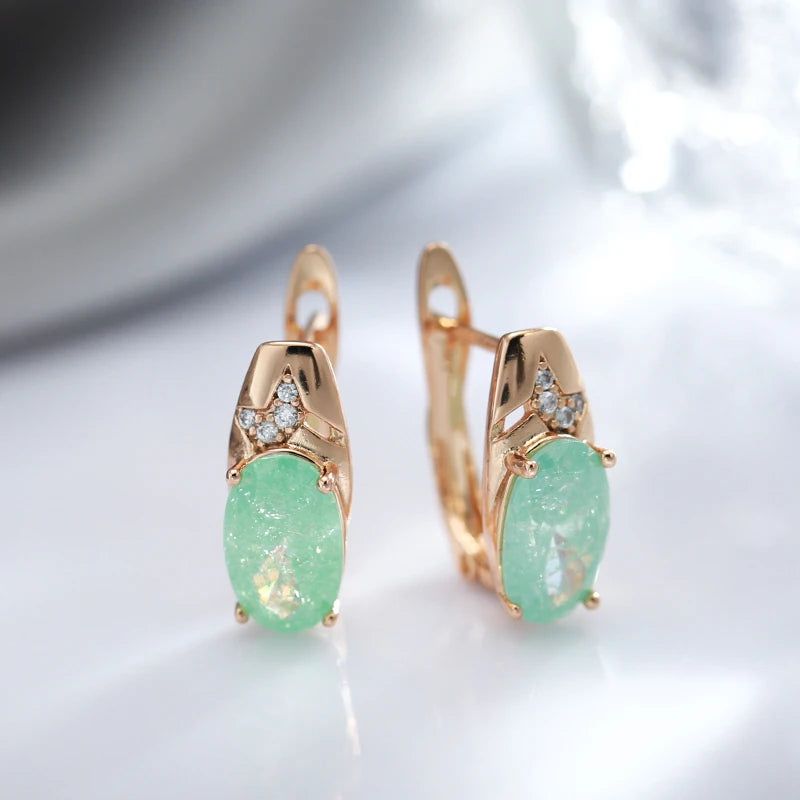 Exquisite Emerald Oval Cut Zircon Drop Earrings in 585 Rose Gold - Luxury Jewelry for Any Occasion