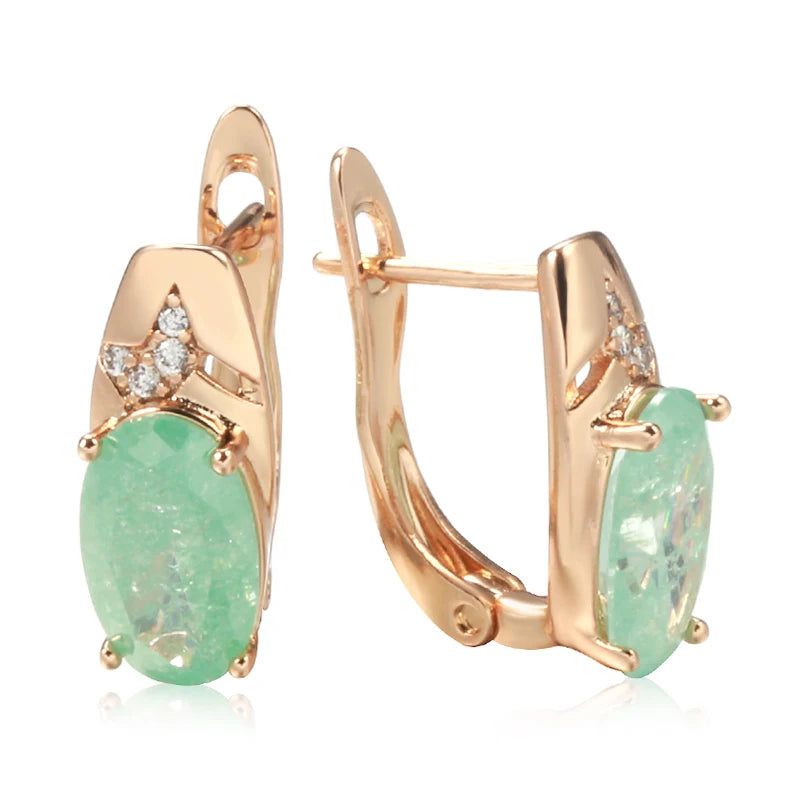 Exquisite Emerald Oval Cut Zircon Drop Earrings in 585 Rose Gold - Luxury Jewelry for Any Occasion