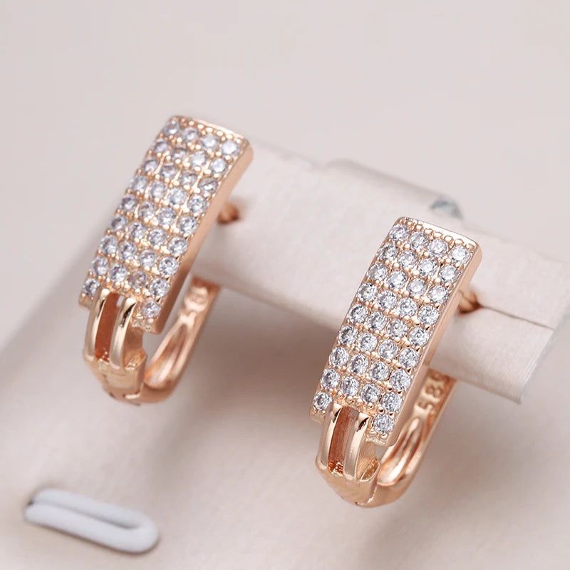 Exquisite Four Row Natural Zircon Rose Gold Stud Earrings with Micro-wax Inlay