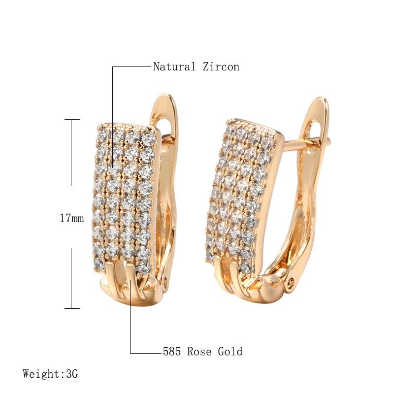 Exquisite Four Row Natural Zircon Rose Gold Stud Earrings with Micro-wax Inlay