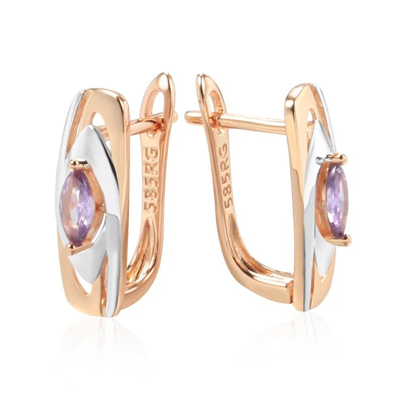 Exquisite Geometric Drop Earrings with Colorful Stones in Rose Gold and White Gold Finish