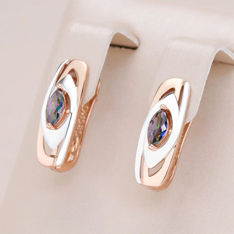 Exquisite Geometric Drop Earrings with Colorful Stones in Rose Gold and White Gold Finish