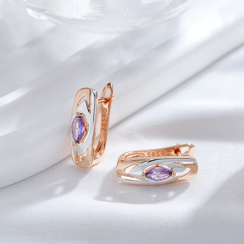 Exquisite Geometric Drop Earrings with Colorful Stones in Rose Gold and White Gold Finish