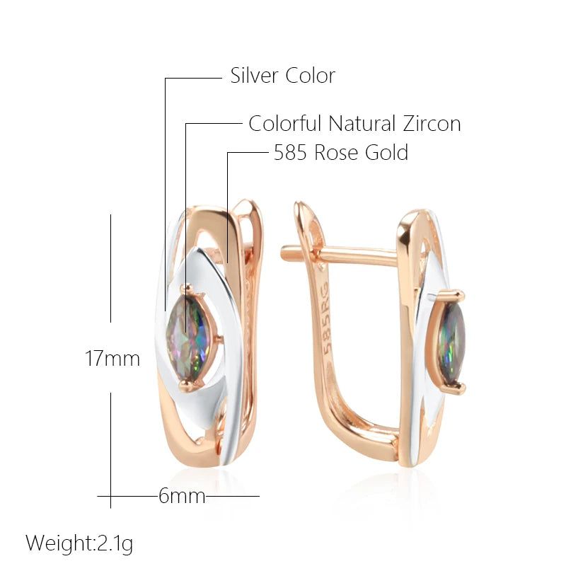 Exquisite Geometric Drop Earrings with Colorful Stones in Rose Gold and White Gold Finish