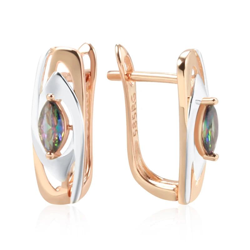 Exquisite Geometric Drop Earrings with Colorful Stones in Rose Gold and White Gold Finish