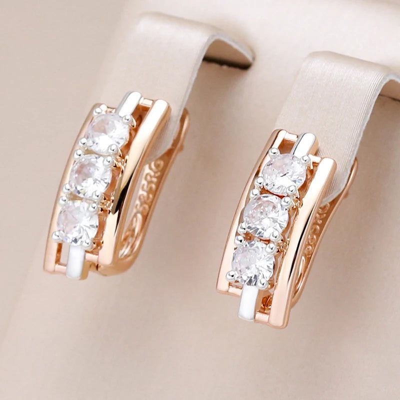 Exquisite Geometric Drop Earrings with Natural Zircon in Rose Gold and Antique Gold Finish