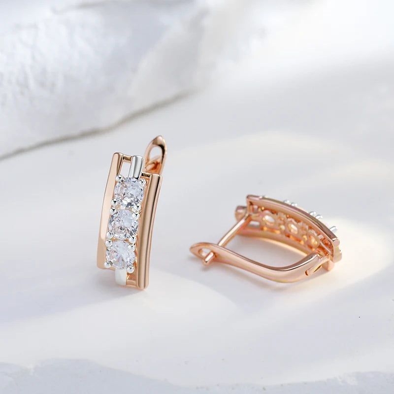 Exquisite Geometric Drop Earrings with Natural Zircon in Rose Gold and Antique Gold Finish